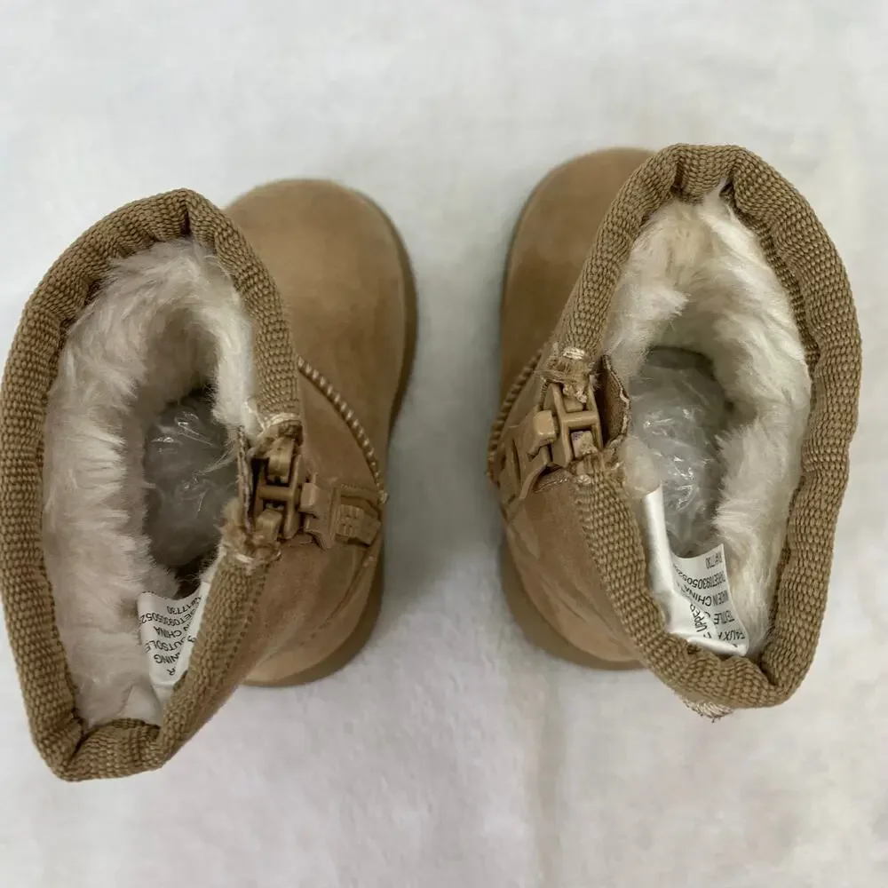 Camel Toddler Girls Sz 3 Faux Fur Lined Boots Brown Mid Calf Zip Up Target Boot